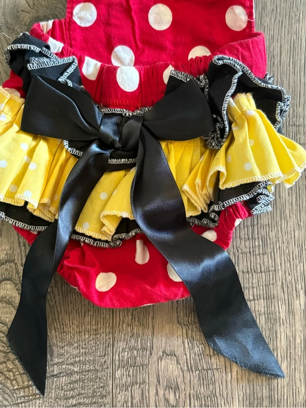 Red Polka Dot Girls One-Piece Halloween Costume with Yellow Bow
